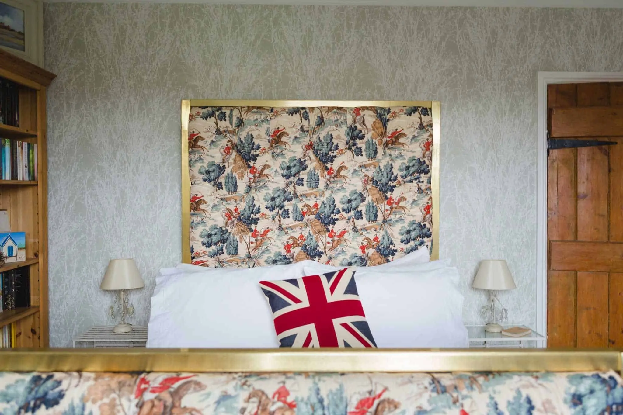 Anne iron and upholstered headboard Anne Iron and Upholstered Bed Headboard in Linwood fabric