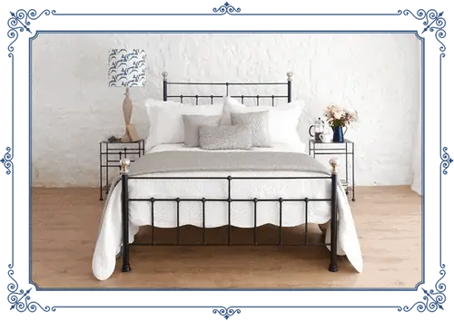 black iron bed with frame