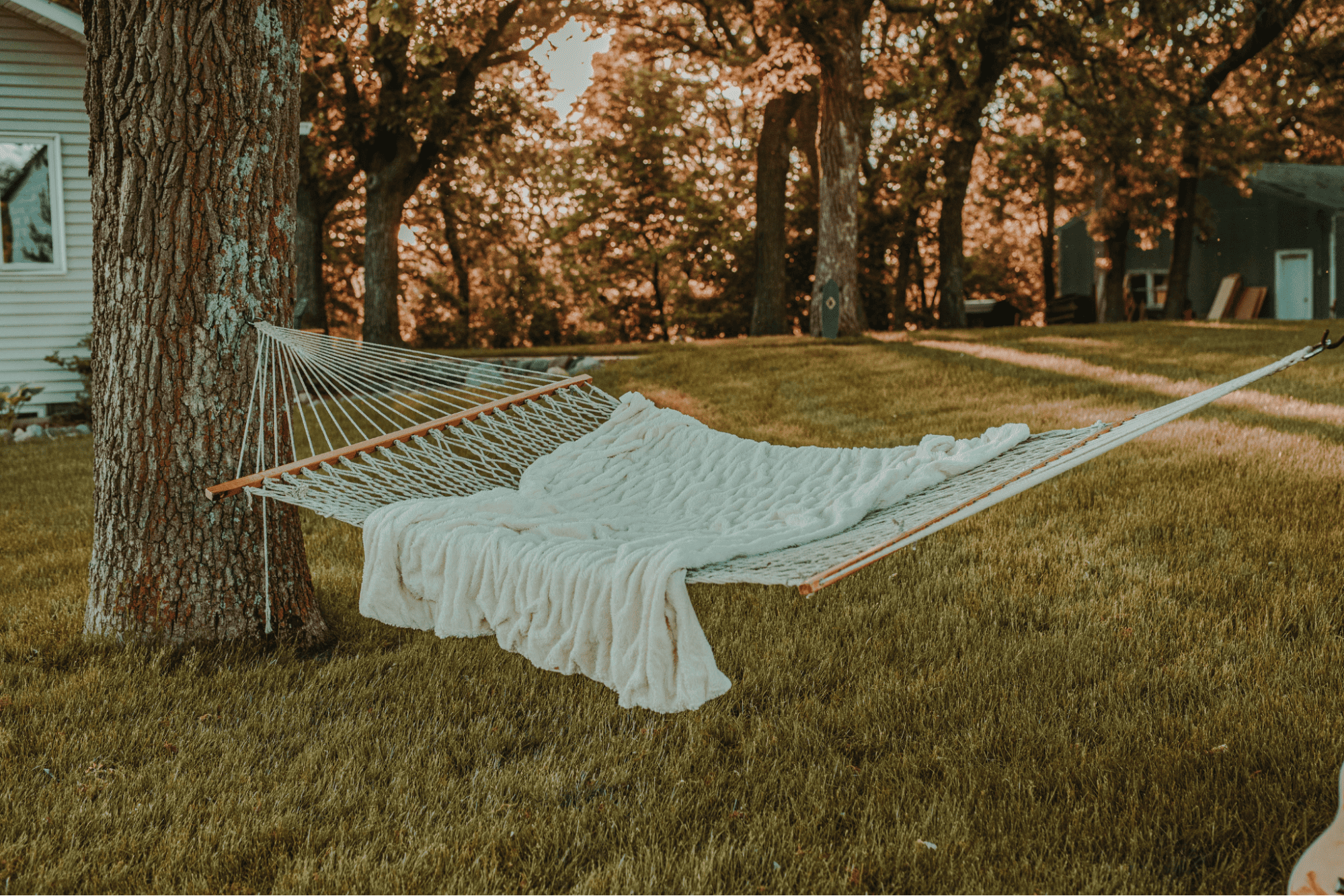 Hammock bed with sheet on a sunny day