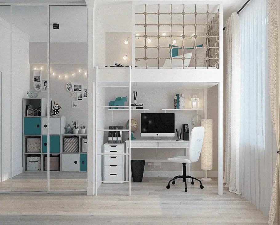 Loft bunk bed built into the room