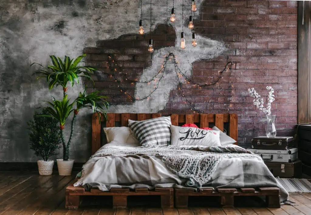 Pallet bed in an industrial style modern room