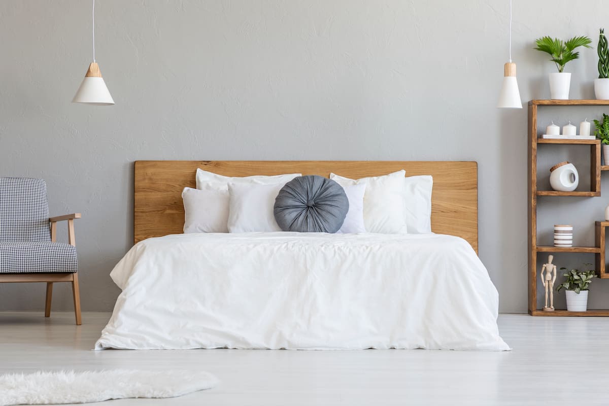 Simple wooden Scandinavian style platform bed