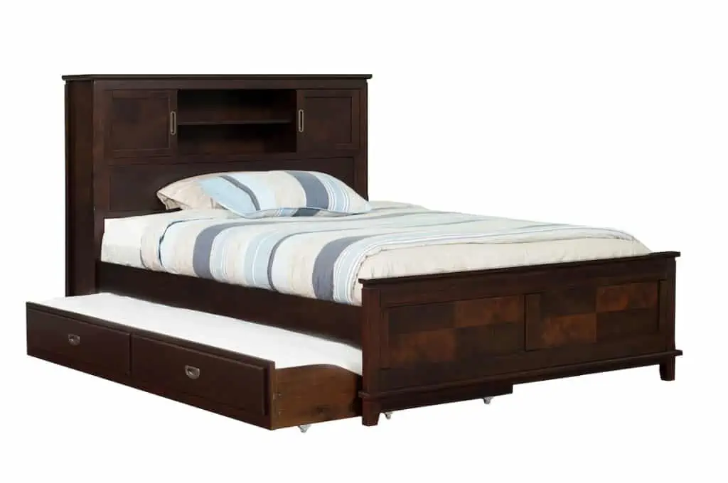 Half open trundle bed with storage in headboard