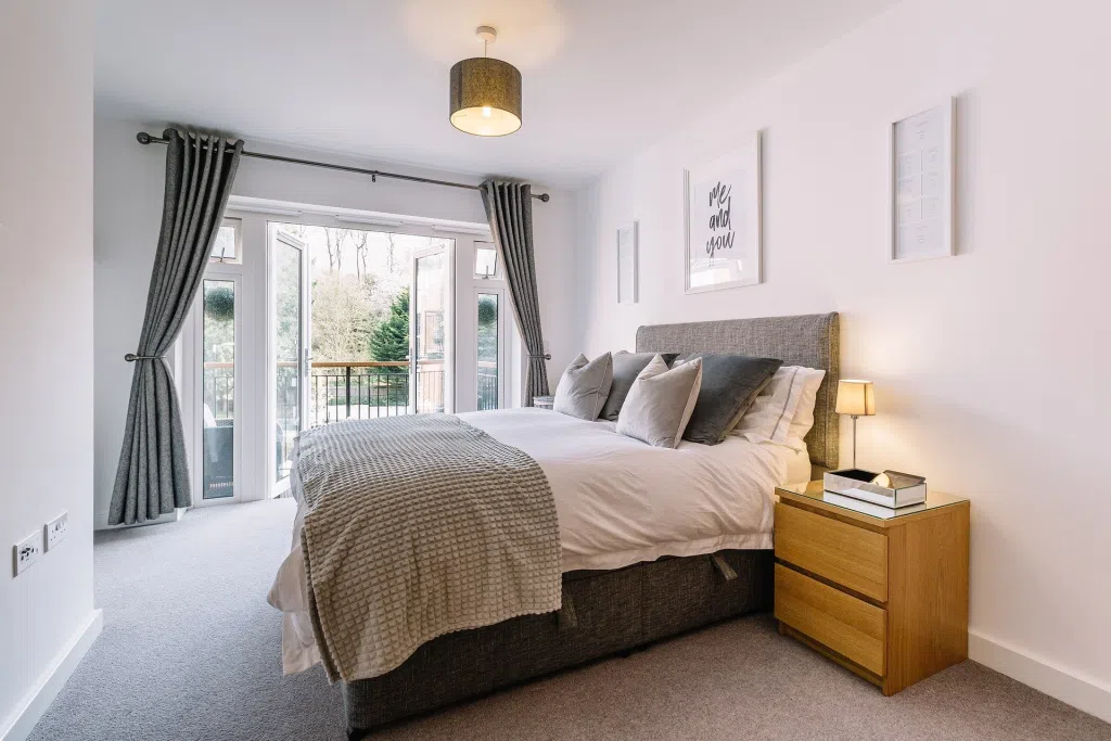 Upholstered divan bed in a bright room