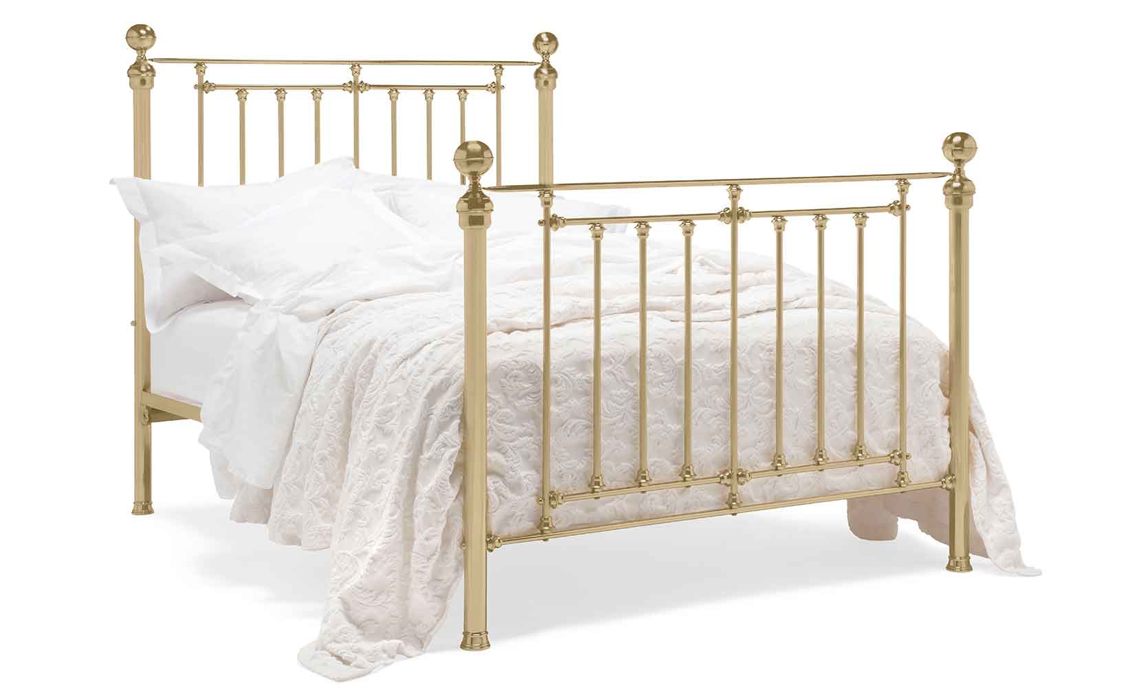 Full view of the Willow brass bed on a white background in a satin brass Variant Satin Brass Bed