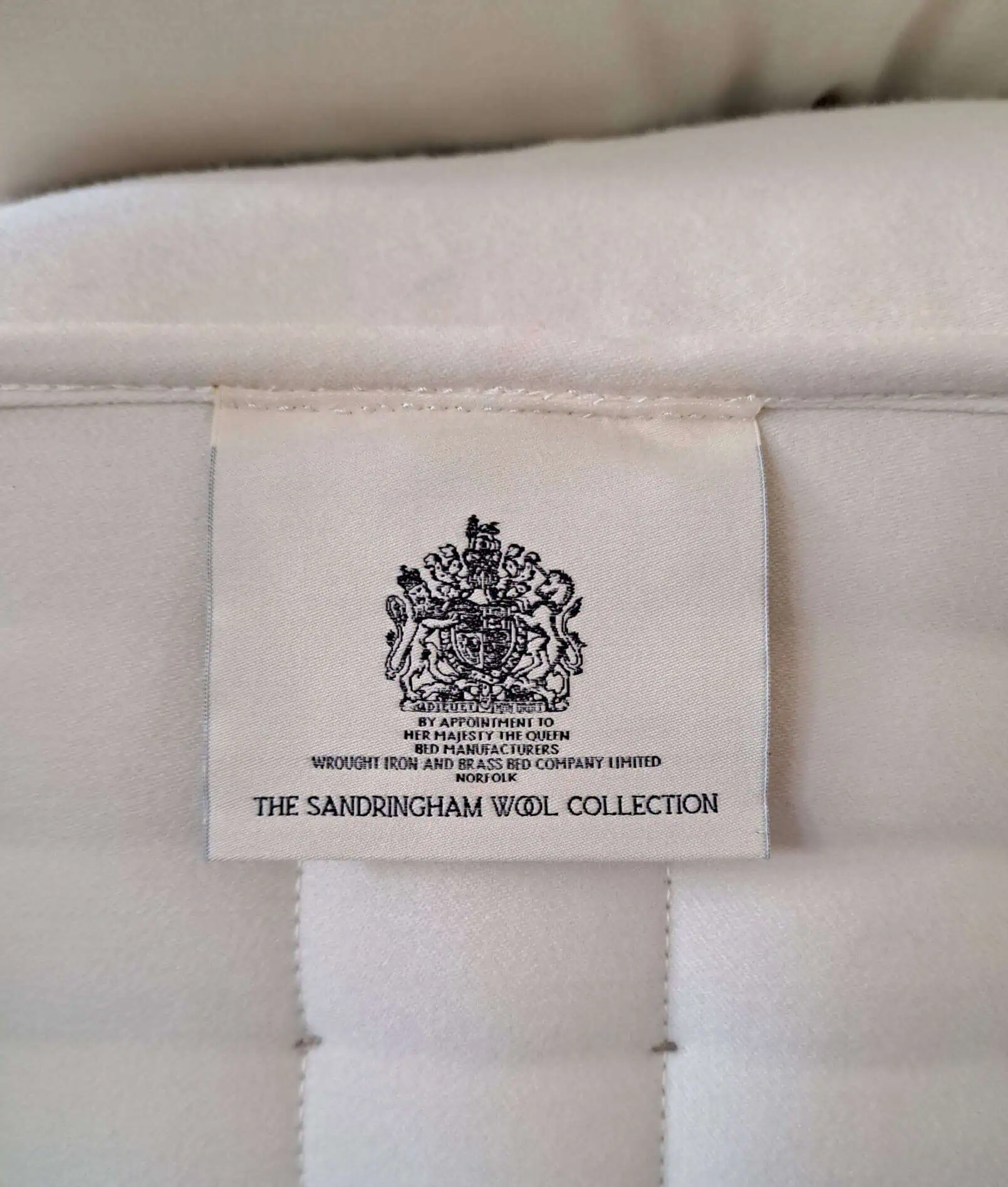 Sandringham Wool mattress label 
