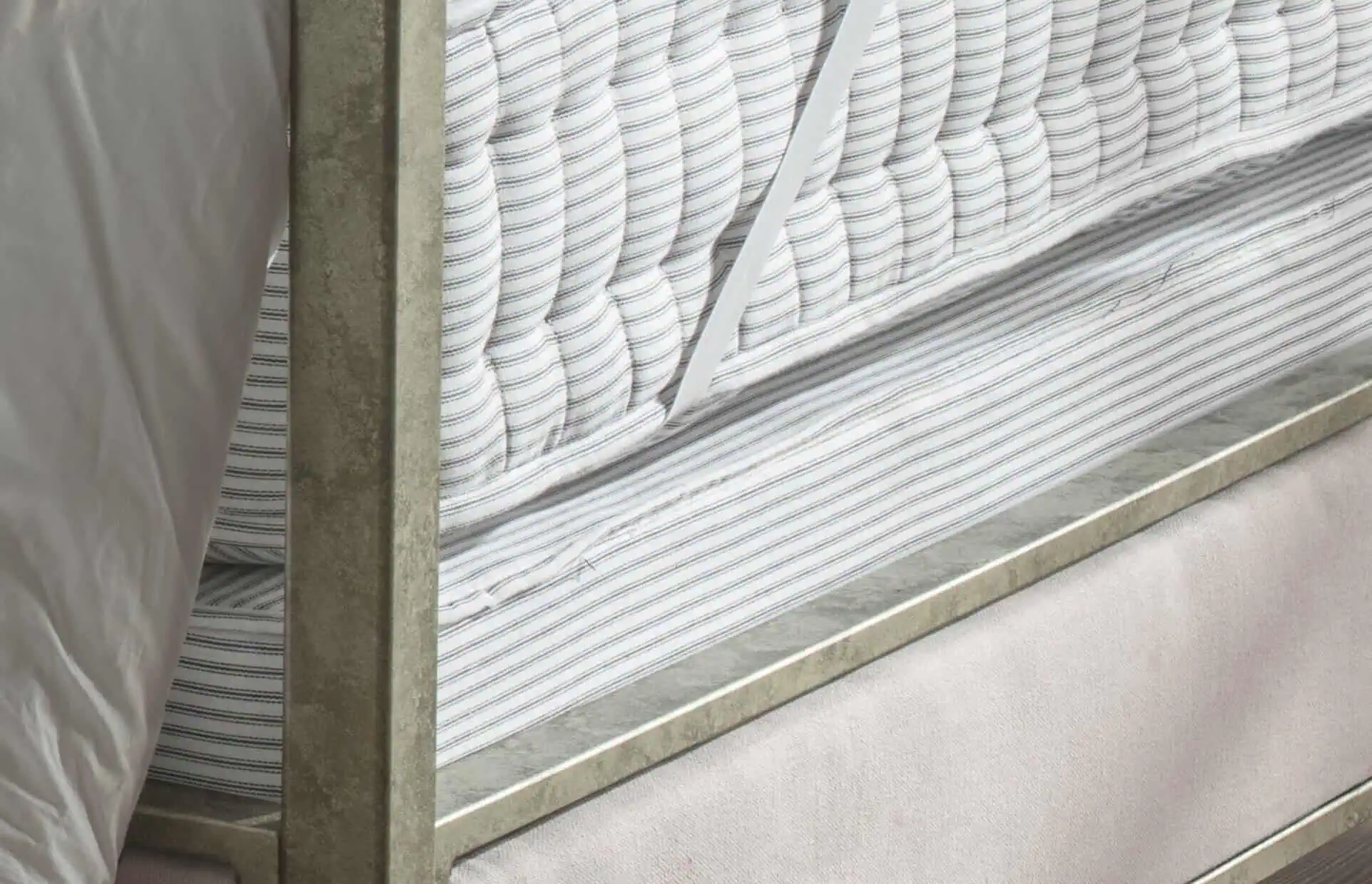 butcher's stripe bed base on aurora with mattress
