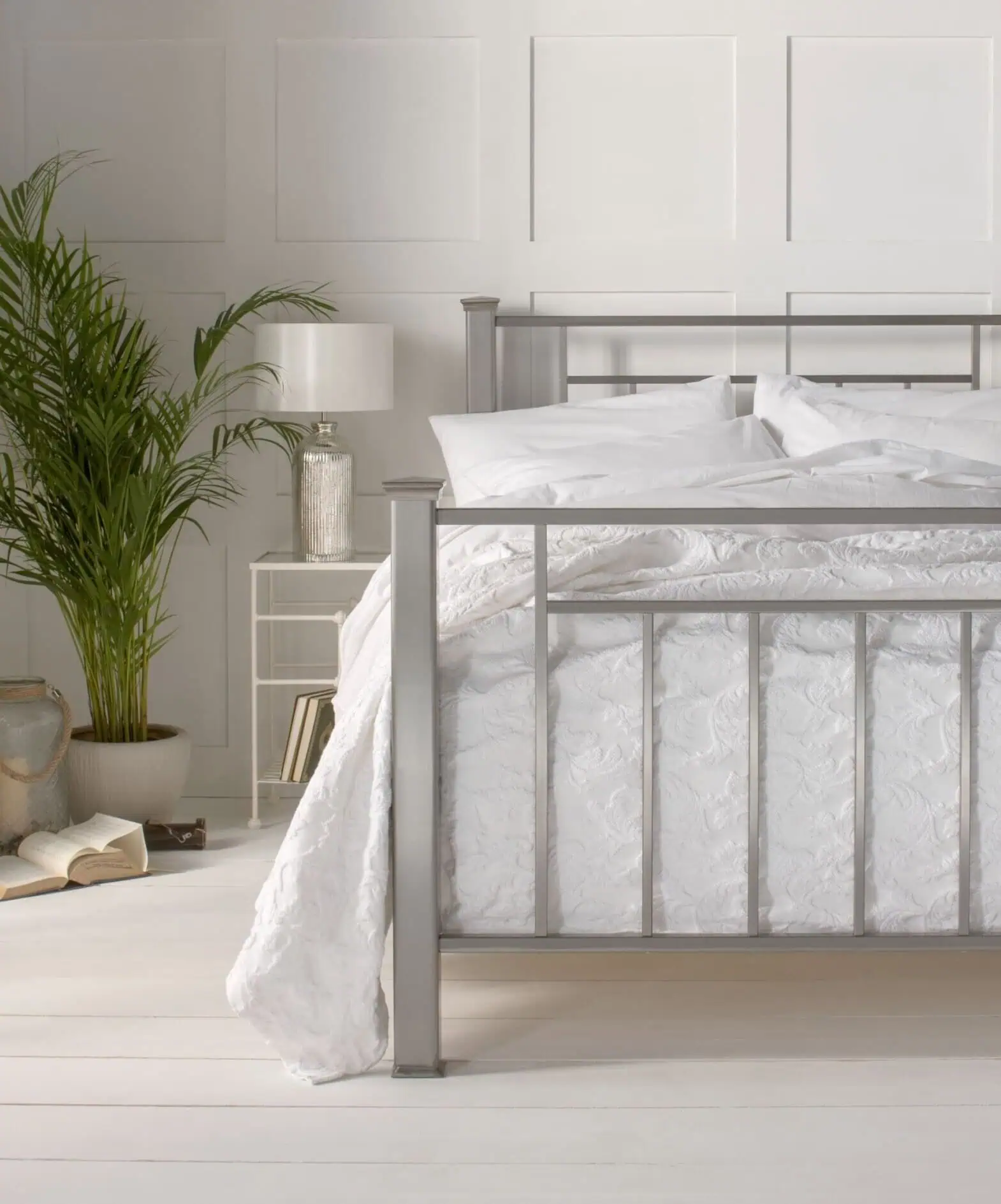 Louis nickel bed with white bedding