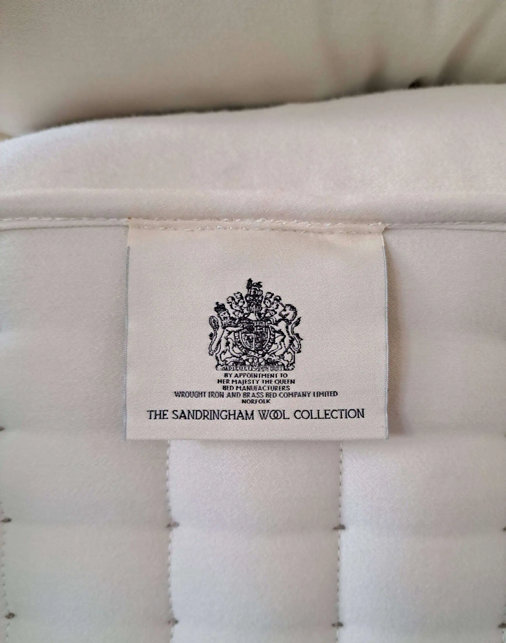 Sandringham Wool mattress label and royal warrant