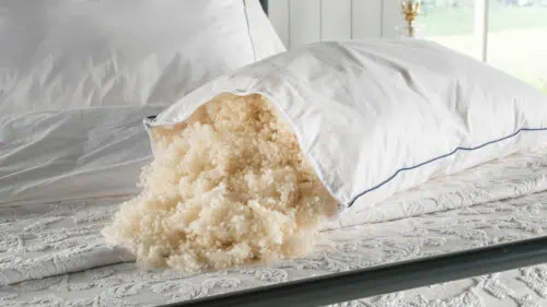 british made wool pillow with traceble wool filling and washable white cotton cover