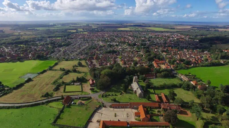 Dersingham_Desktop ariel view of iron and brass bed companys showroom where customers can see iron beds and mattresses near Kings Lynn