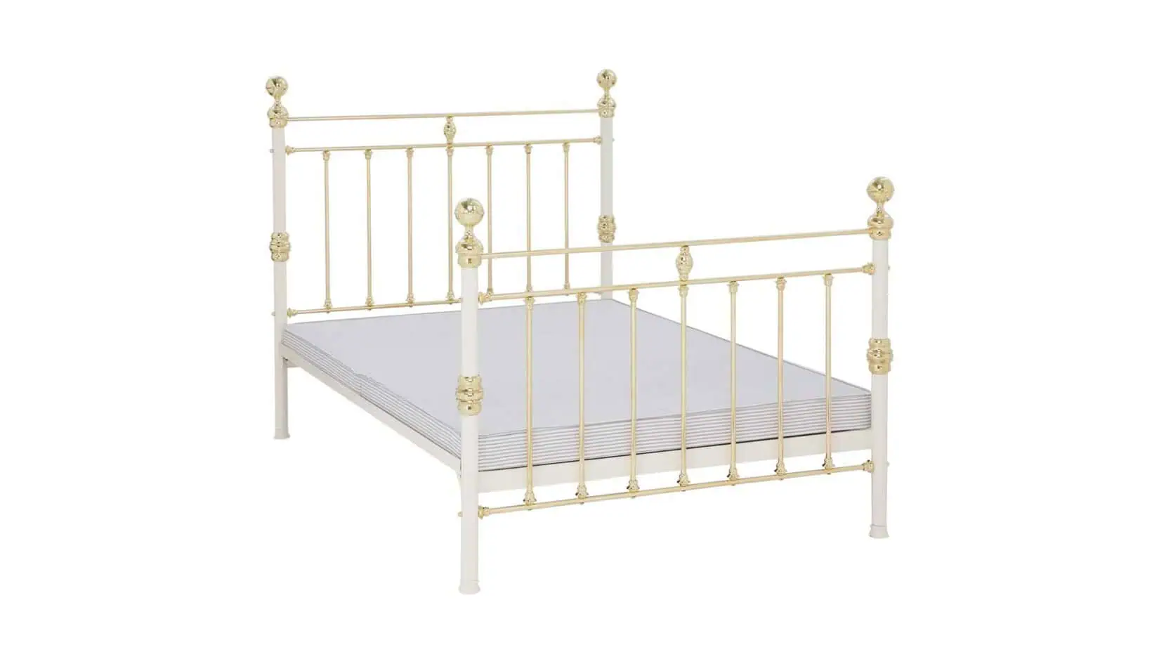 Elegant brass and ivory bed featuring a firm bed base for enhanced support
