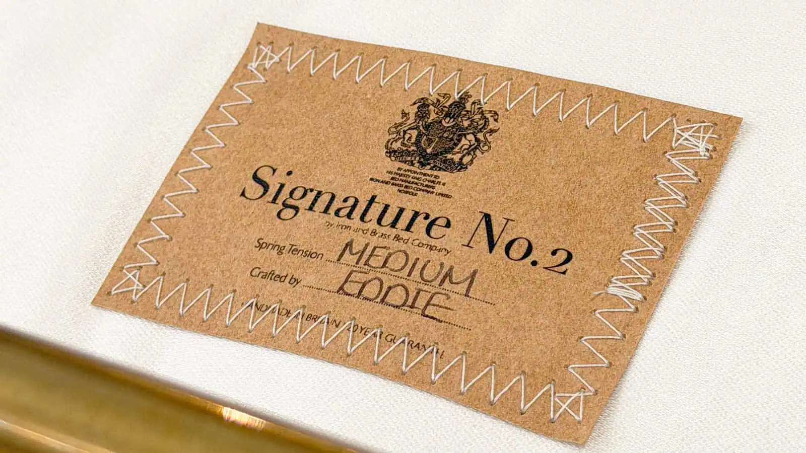 Signature-No.2 Signature No.2 British wool mattress label showing handcrafted medium tension construction