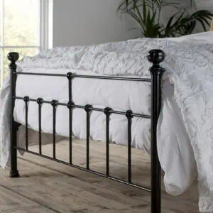 Sophie iron bed tailboard in black with round finials