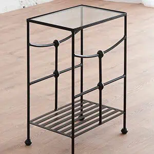 Sophie metal bedside table in black with a glass top