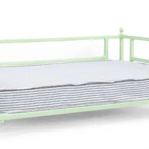 Side view of white iron dog bed – minimal look