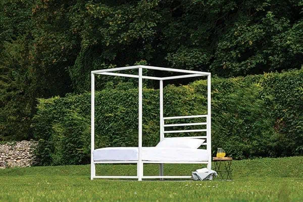 Sunna outdoor bed frame in garden – front view